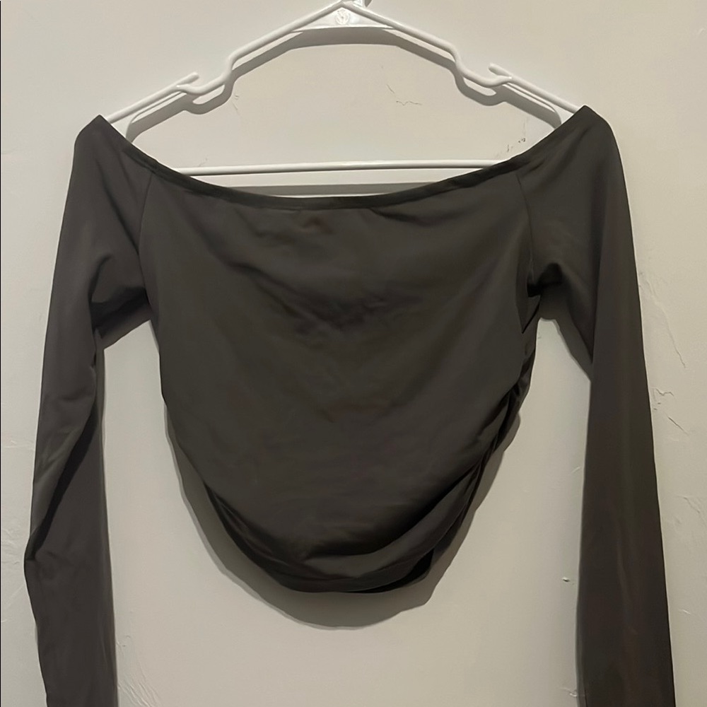SHEIN Black Asymmetrical Ruched Long Sleeve Bodysuit
